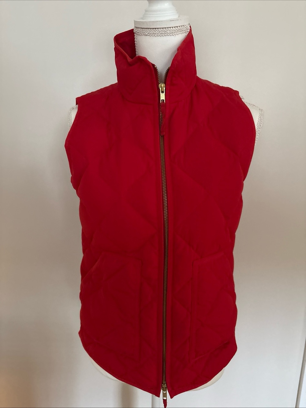 J.Crew Excursions Down Puffer Vest Jacket Diamond Stitched Red Size XS